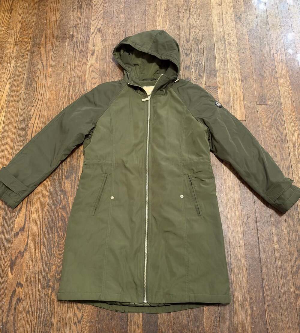 Michael Michael Kors Hooded Quilted Mid Length Parka Coat Size M Olive Green
